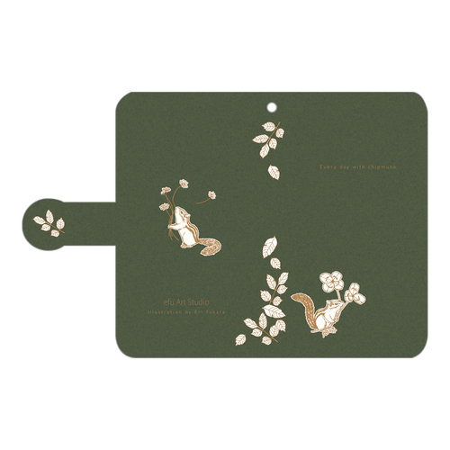  シマリスのAndroid用手帳型ケース〈モスグリーン〉 手帳型ベルト付きアンドロイドS