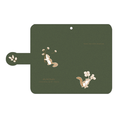  シマリスのAndroid用手帳型ケース〈モスグリーン・シンプル〉 手帳型ベルト付きアンドロイドS