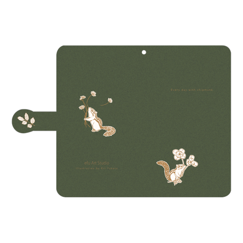  シマリスのAndroid用手帳型ケース〈モスグリーン・シンプル〉 手帳型ベルト付きアンドロイドL