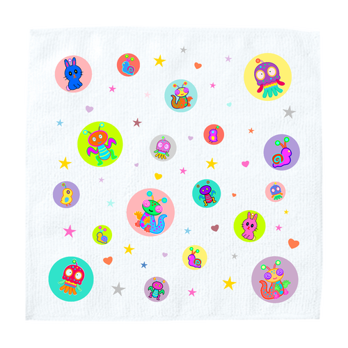 キモかわ惑星の手拭き布(公式記念品)真っ白Ver ソフトタッチミニタオル