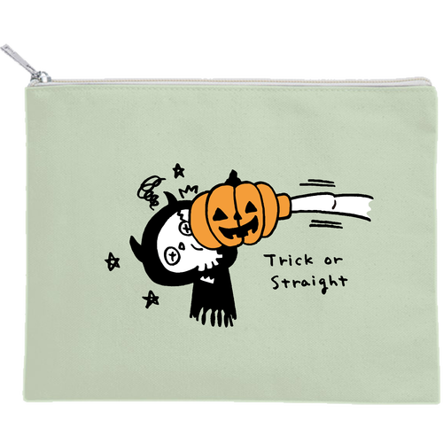 トリック or ストレート キャンバスフラットポーチ（M）【白プリント有】