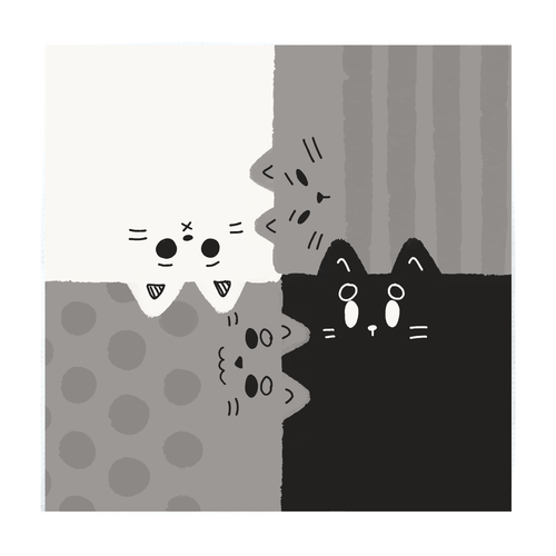 ネコの詰め合わせミニタオル（モノトーン） ソフトタッチミニタオル