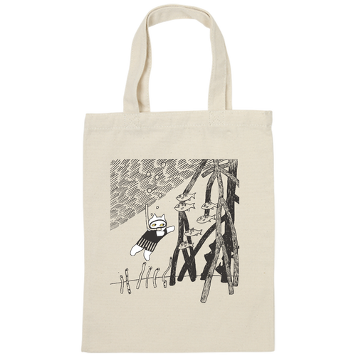 ねこ　海水浴 ライトキャンバスバッグ（M)