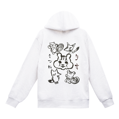 mucciTVロゴとりすときつね スタンダードWフードジップパーカー