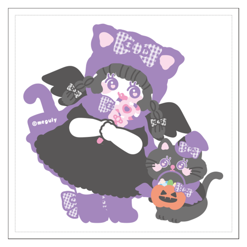 ねこねこハロウィン 100mmホワイトステッカー・シール