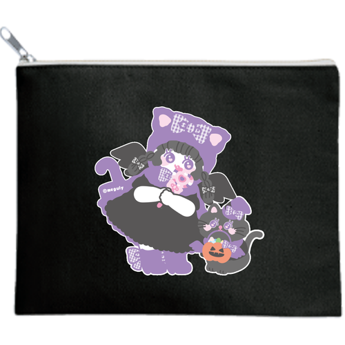 ねこねこハロウィン キャンバスポーチ（M）【白プリント有】