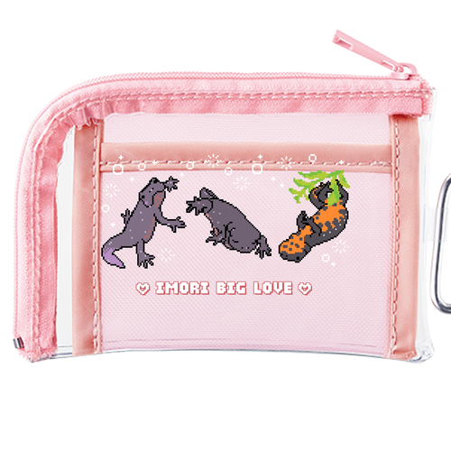イモリ大好きドット♡クリアミニポーチ：ライトピンク メッシュポケットクリアミニポーチ