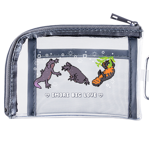 イモリ大好きドット♡クリアミニポーチ：ブラック メッシュポケットクリアミニポーチ