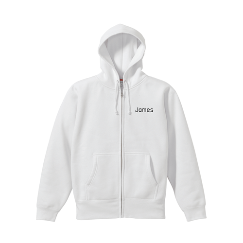 name logo James on Japanese zip hoodie fleece lining 10.0オンス T/C スウェットフルジップパーカ(裏起毛)