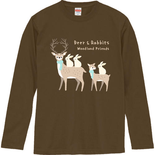 森の仲間たち（鹿さん＆ウサギさん） ロングスリーブTシャツ
