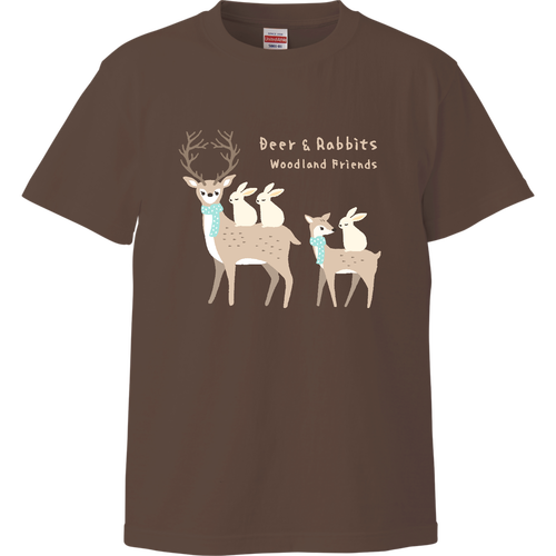 森の仲間たち（鹿さん＆ウサギさん） ハイクオリティーTシャツ