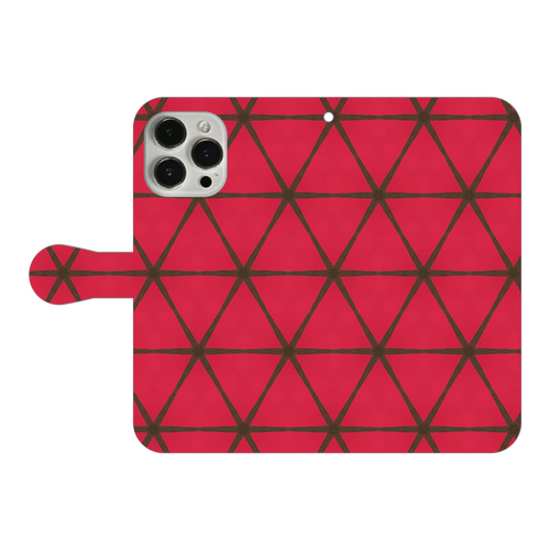幾何学模様　(RED) 手帳型スマホケース iPhone14 Pro Max 手帳型スマホケース