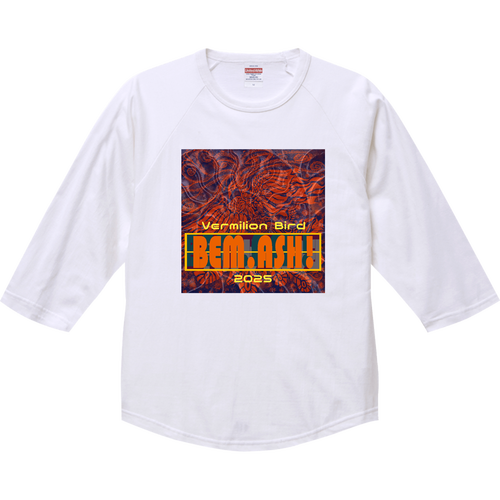 【ビェム.アッシュ】シリーズ　『四聖獣(朱雀=Vermilion Bird)＆アンモナイトの化石』 ラグランTシャツ（七分袖）