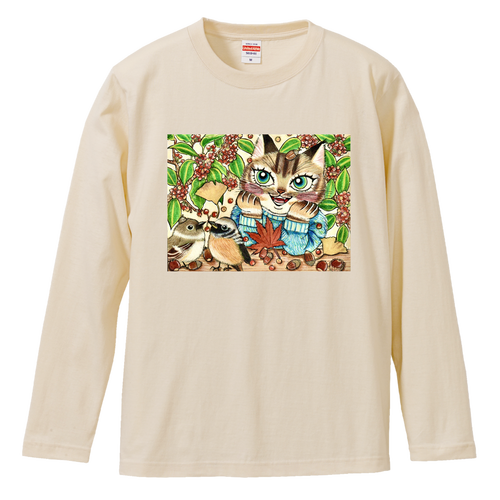 ねこと秋(前面プリント) ロングスリーブTシャツ