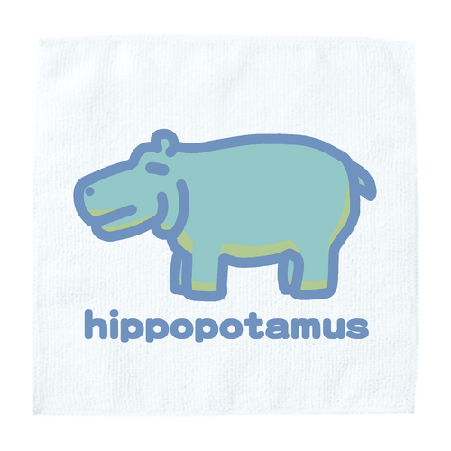 お昼が楽しみなカバ（あお） ソフトタッチミニタオル