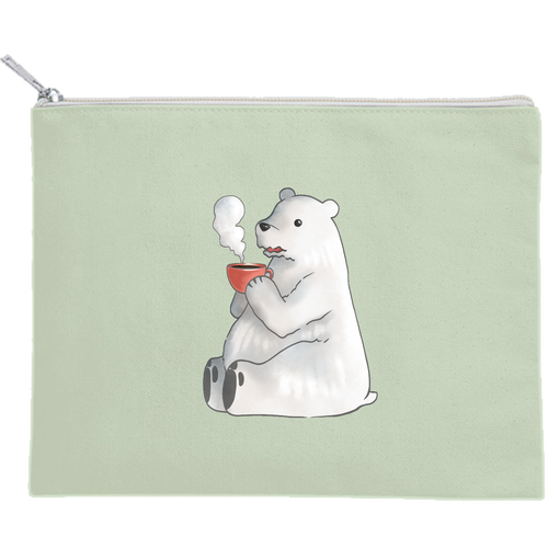 ホッと一息。 キャンバスフラットポーチ（M）【白プリント有】