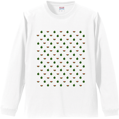 ドット よく見るとスイカ リブ付 ロングスリーブＴシャツ