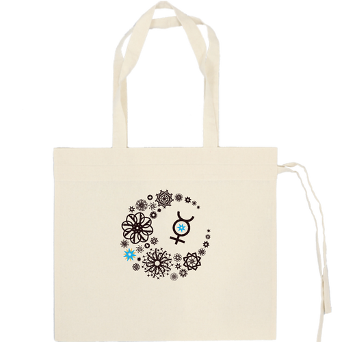 ことばもん／だいすきMoonと惑星マーク・水星編／巾着トート 厚手コットンギャザーバッグ