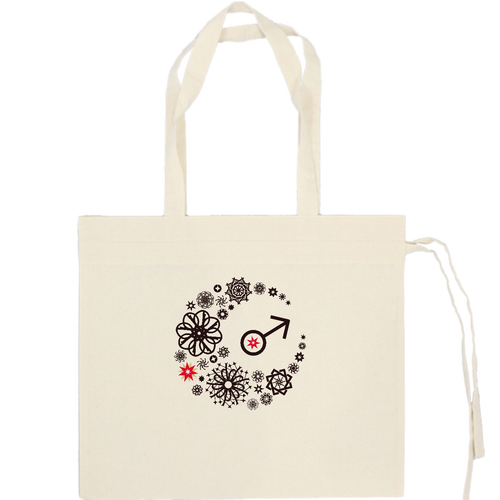 ことばもん／だいすきMoonと惑星マーク・火星編／巾着トート 厚手コットンギャザーバッグ