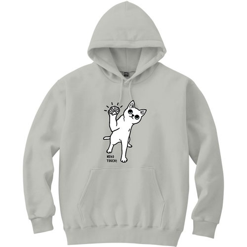 ねこタッチ 白猫 軽量プルパーカー (長袖プリント)