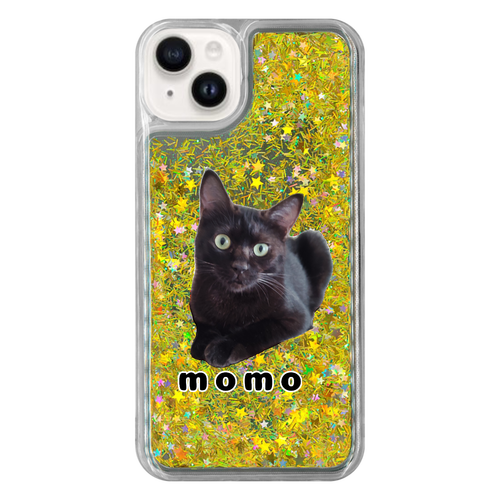 黒ねこももちゃん iPhone15 Plus グリッターケース