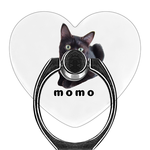 黒ねこももちゃん スマホリング（ハート型）