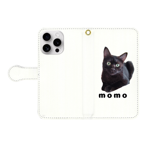 黒ねこももちゃん iPhone16 Pro 手帳型スマホケース