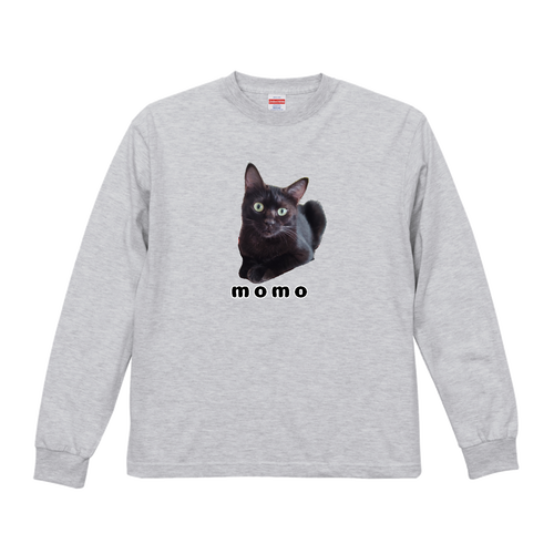 黒ねこももちゃん 6.2オンス プレミアム ロングスリーブ Tシャツ（2.1インチリブ）