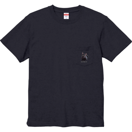 黒ねこももちゃん ハイクオリティーポケットTシャツ