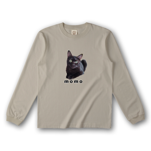 黒ねこももちゃん オーガニックコットンロングスリーブTシャツ（リブ有り）