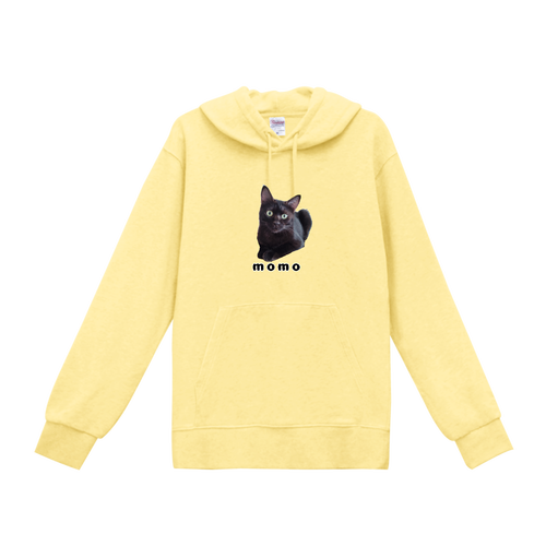 黒ねこももちゃん フードプリントプルパーカー