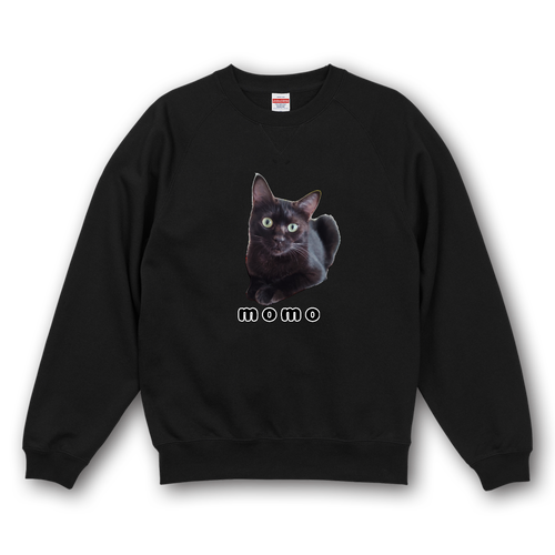 黒ねこももちゃん 10.0オンス ラグランスリーブ クルーネック スウェット（裏パイル）