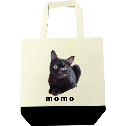 黒ねこももちゃん キャンバスツートントートバッグ（M)