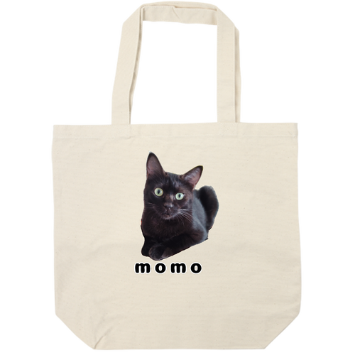 黒ねこももちゃん オーガニックコットンキャンバストート（L）