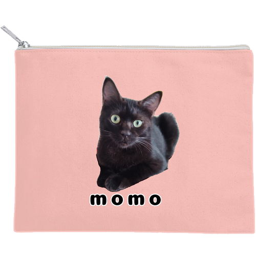 黒ねこももちゃん キャンバスフラットポーチ（M）【白プリント有】