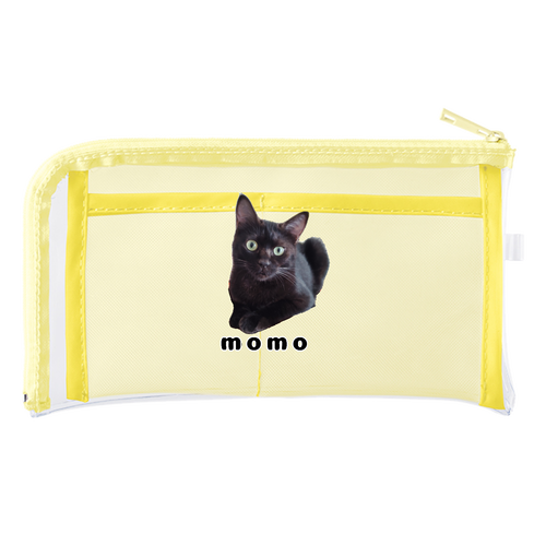 黒ねこももちゃん メッシュポケットクリアロングポーチ