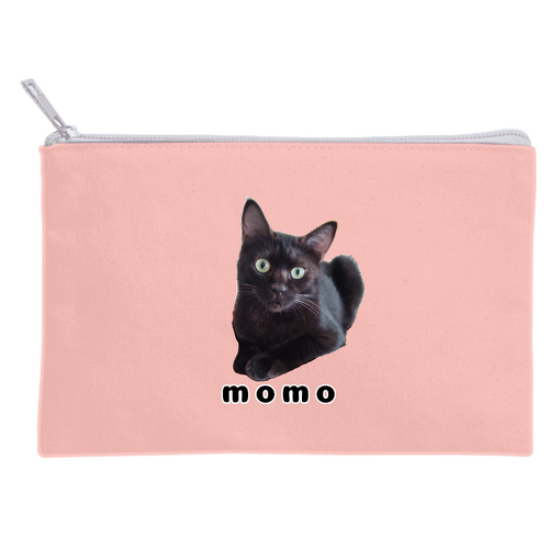 黒ねこももちゃん キャンバスポーチ(S)【白プリント有】