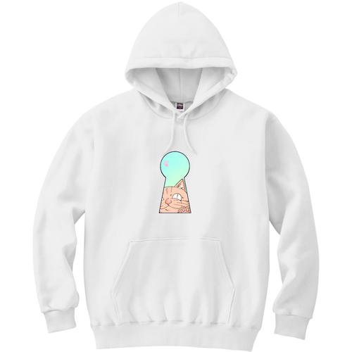 のぞきネコ 軽量プルパーカー (長袖プリント)