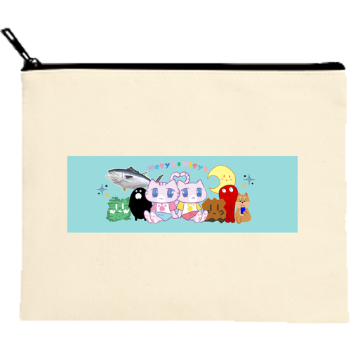 全員集合！ キャンバスフラットポーチ（M）【白プリント有】