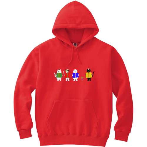 ねこ、ねずみ、雪だるまのクリスマスプレゼント 軽量プルパーカー (長袖プリント)