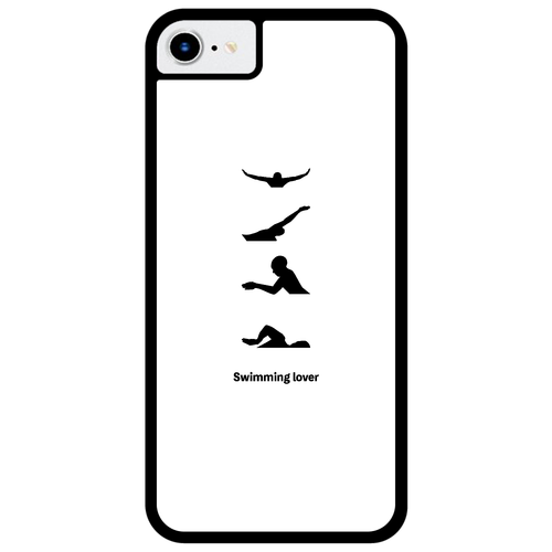 4泳法（黒）(Swimming Lover)(A) iPhoneSE2/SE3 プリントパネルラバーケース