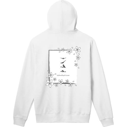 桜□2024（白）４泳法背面プリント 軽量プルパーカー (長袖プリント)