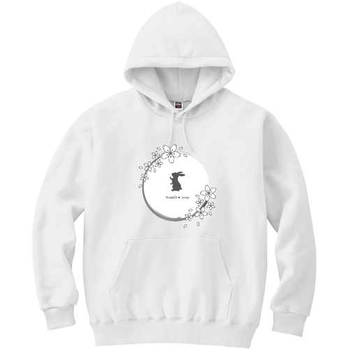 桜〇2024（白）うさぎ 軽量プルパーカー (長袖プリント)