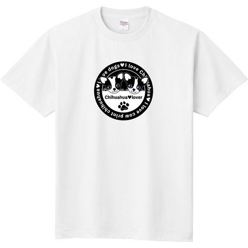 牛柄チワワ〇（黒） 定番Ｔシャツ