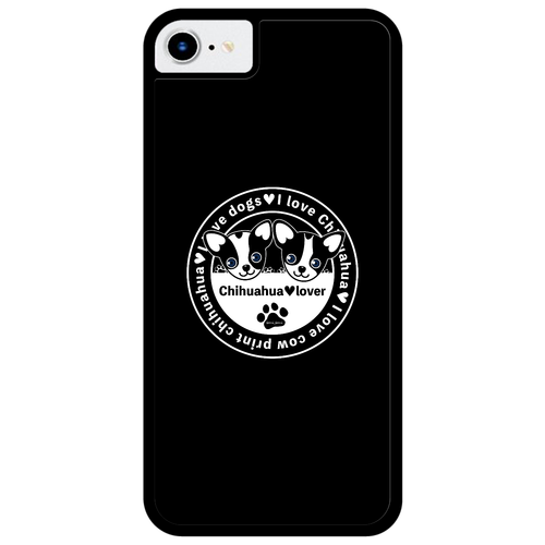 牛柄チワワ〇（黒） iPhoneSE2/SE3 プリントパネルラバーケース