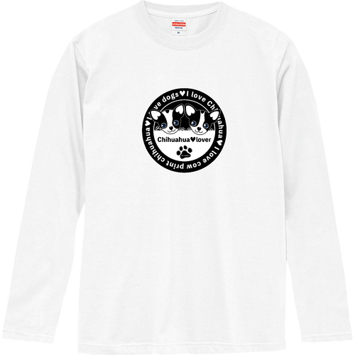 牛柄チワワ〇（黒） ロングスリーブTシャツ