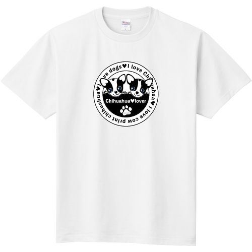 牛柄チワワ〇（白） 定番Ｔシャツ