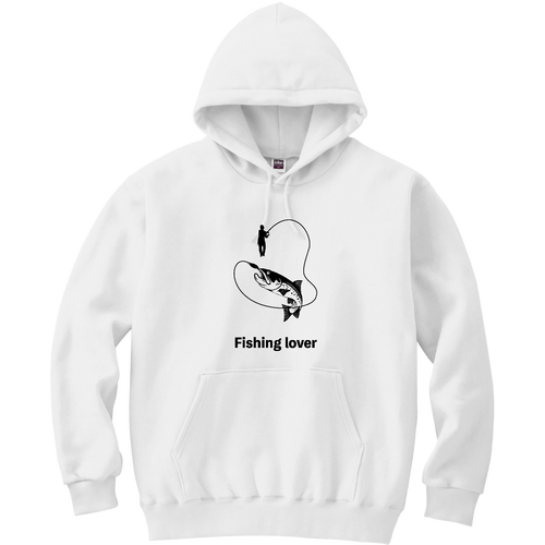 釣りイラスト（黒）（Fishing lover） 軽量プルパーカー (長袖プリント)