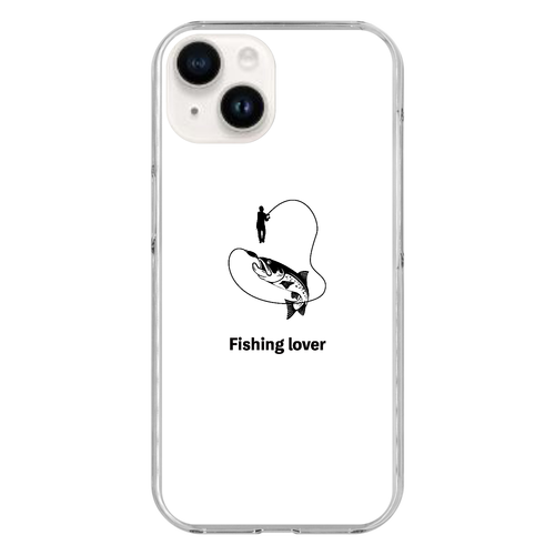 釣りイラスト（黒）（Fishing lover） iPhone15 (透明)(ハードケース)