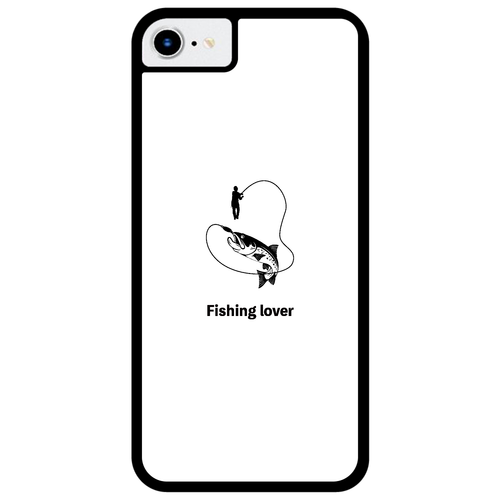 釣りイラスト（黒）（Fishing lover） iPhoneSE2/SE3 プリントパネルラバーケース